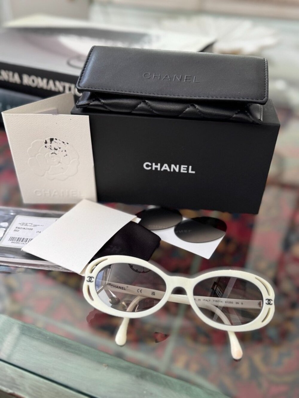 Chanel White Oval Sunglasses w Case, Wipe & Box NEW lenses